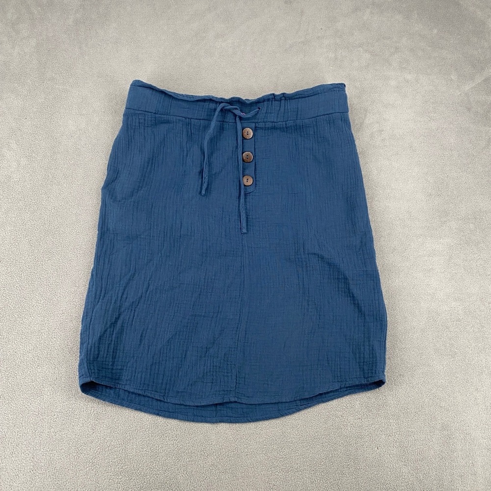 Emery Rose Blue Cotton Gauze Mini Skirt Elastic Waist Drawstring Pockets Medium